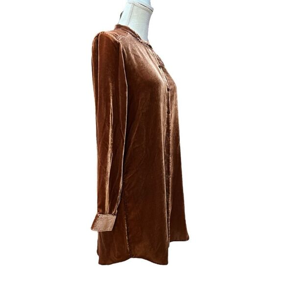 Eileen Fisher Velvet Shirt Dress Button Front Long Sleeve Band Collar Sz XS - Picture 3 of 7
